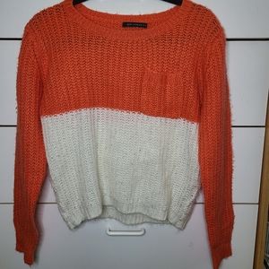 Coral and white crew neck sweater